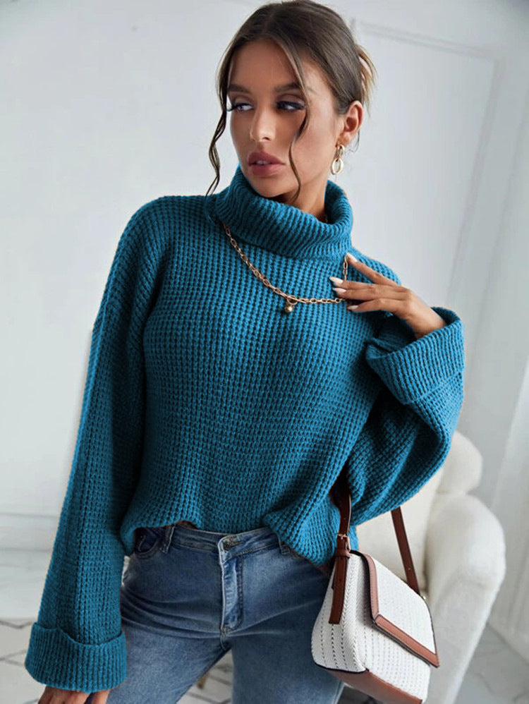 Damen Strickpullover Hohler Kragen Strukturierte Ärmel