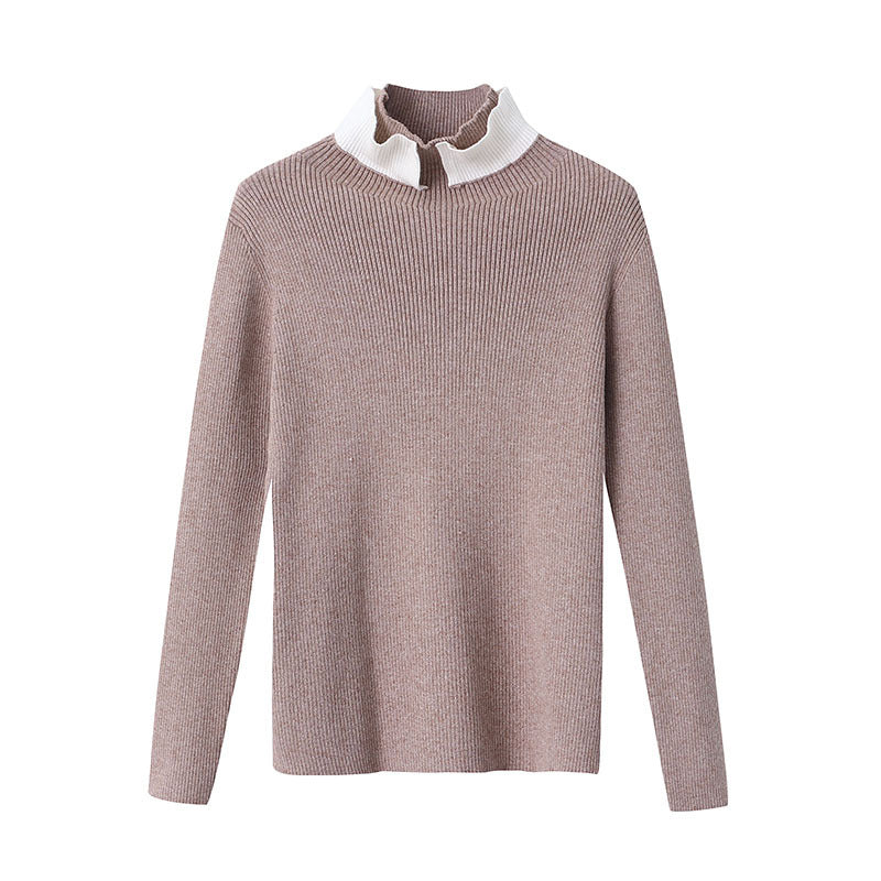 Damen Strickpullover Stehkragen Kontrastkragen Eveloria