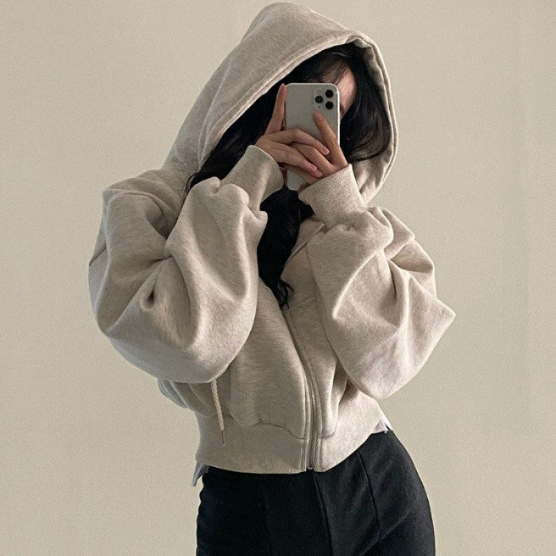 Damen Cropped Kapuzenjacke Kängurutasche Eveloria