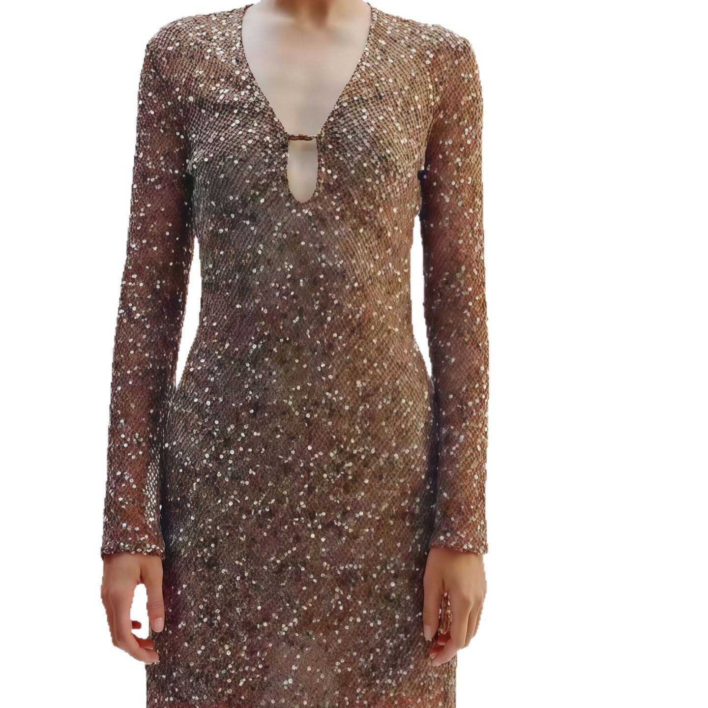 Damen Paillettenkleid mit V-Ausschnitt und langen Ärmeln Eveloria