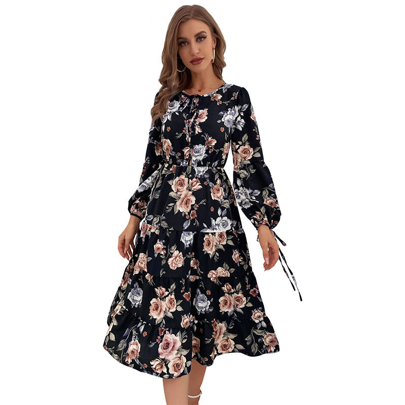 Damen Midi-Kleid Floralmuster Elastisch
