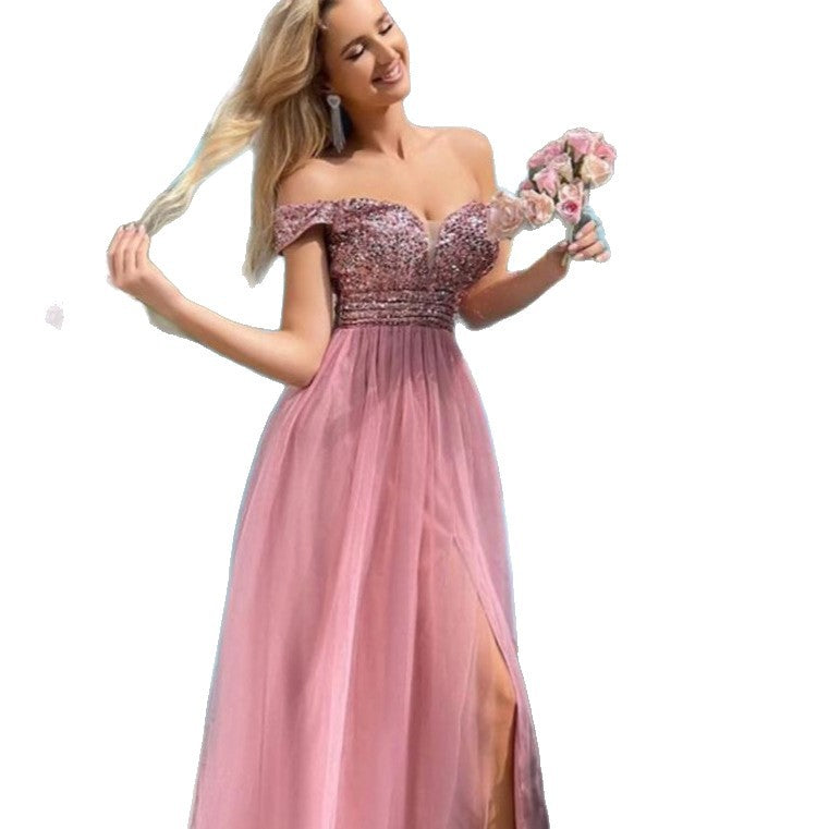 Damen Abendkleid Schimmerndes Oberteil Tüllrock Eveloria