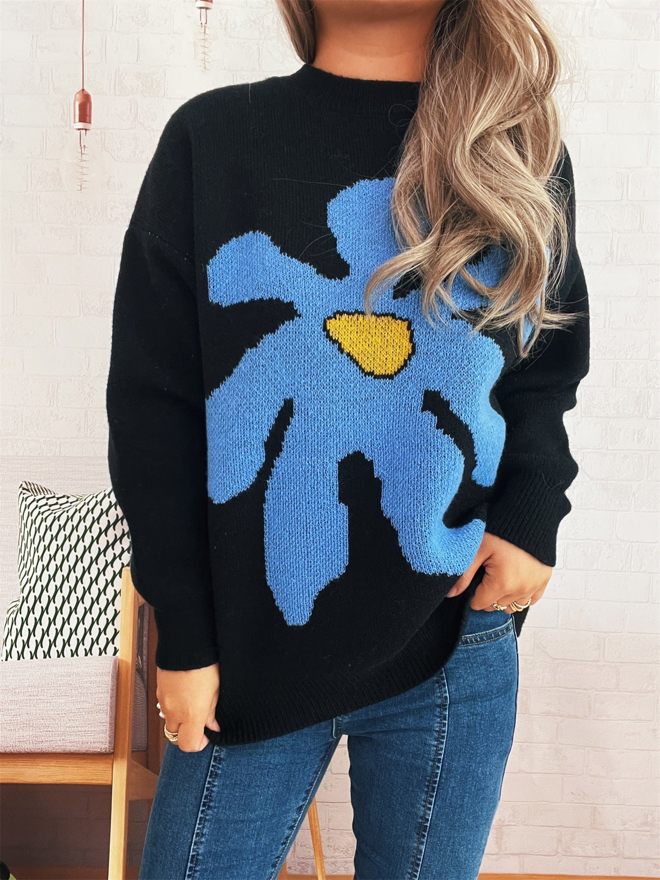 Damen Pullover Lässiger Schnitt Florales Motiv Eveloria