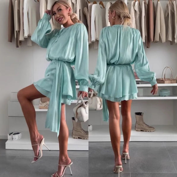 Damen Wickelkleid Seidig Glänzend Eveloria