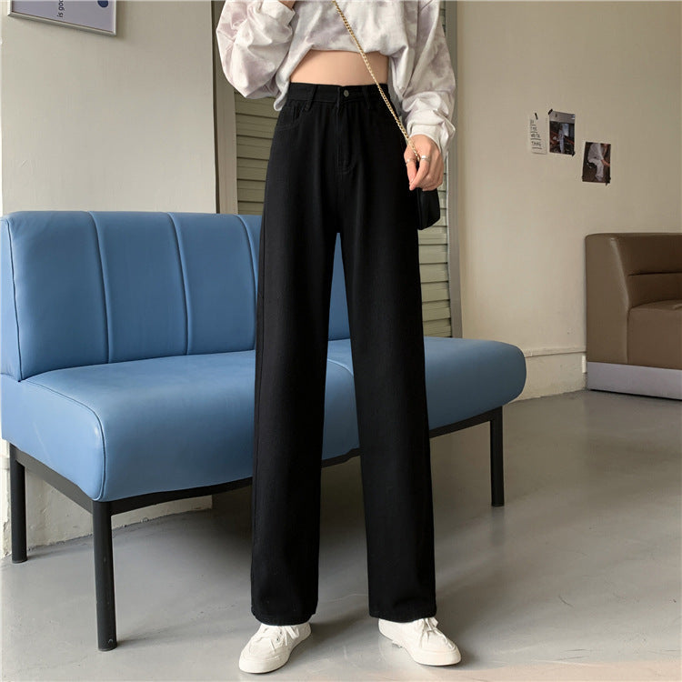 Damen Highwaist Jeans Weit Bequem Blau Eveloria
