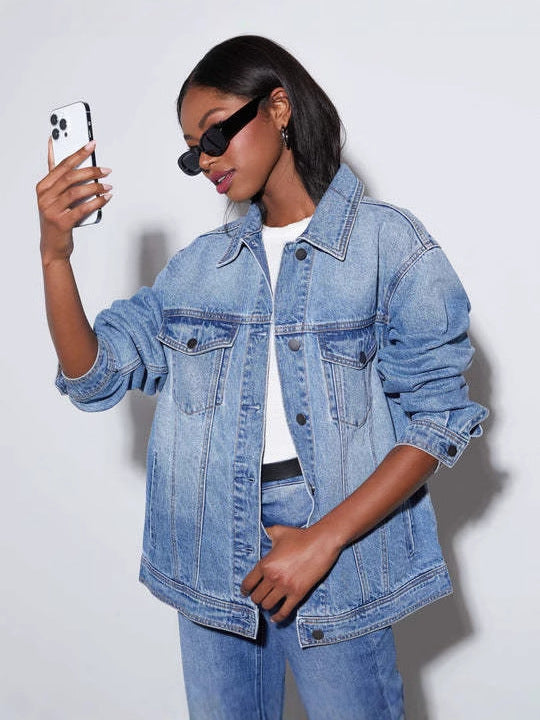 Damen Oversized Denimjacke Blau Eveloria