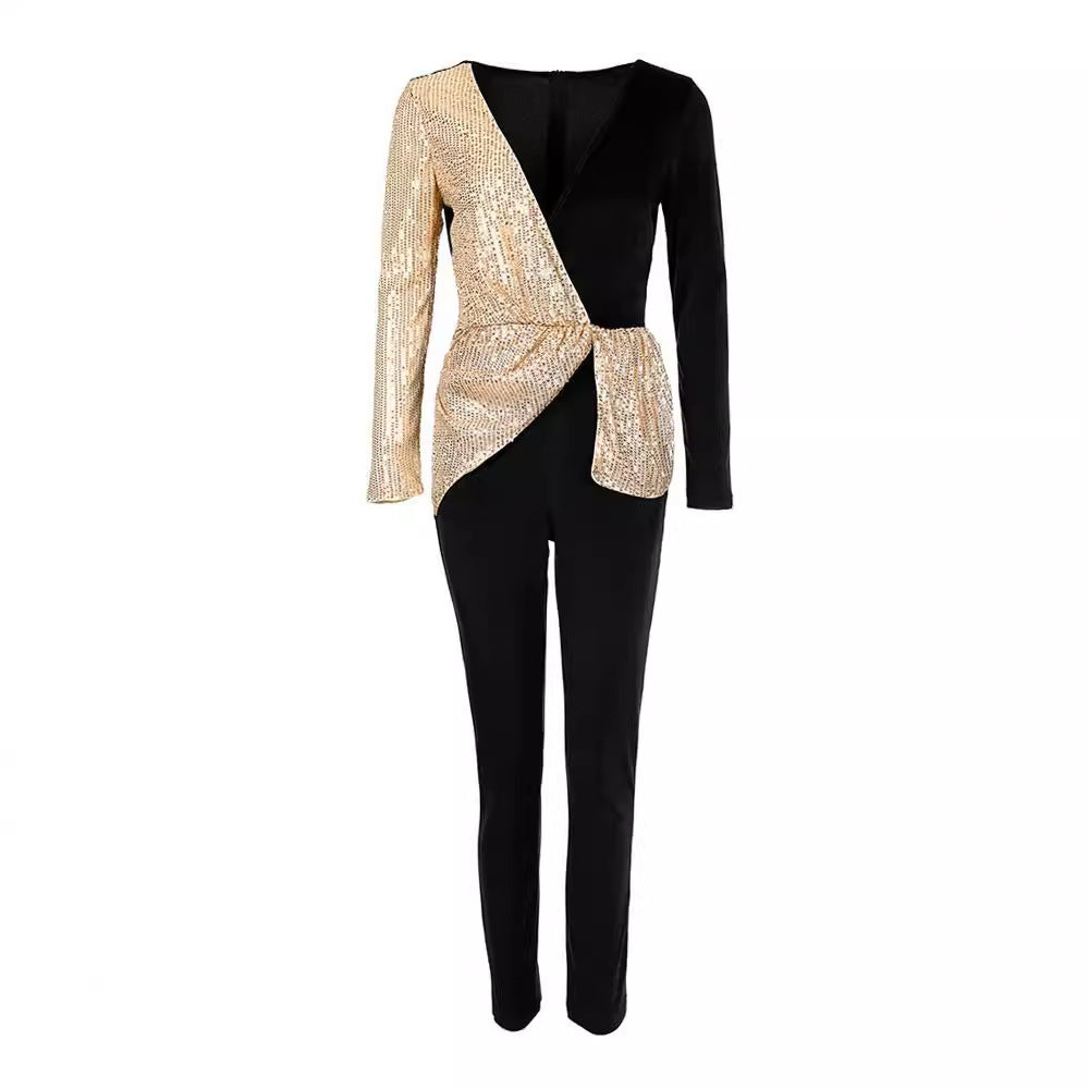 Damen Jumpsuit Glitzernd Asymmetrisch Tailliert Eveloria