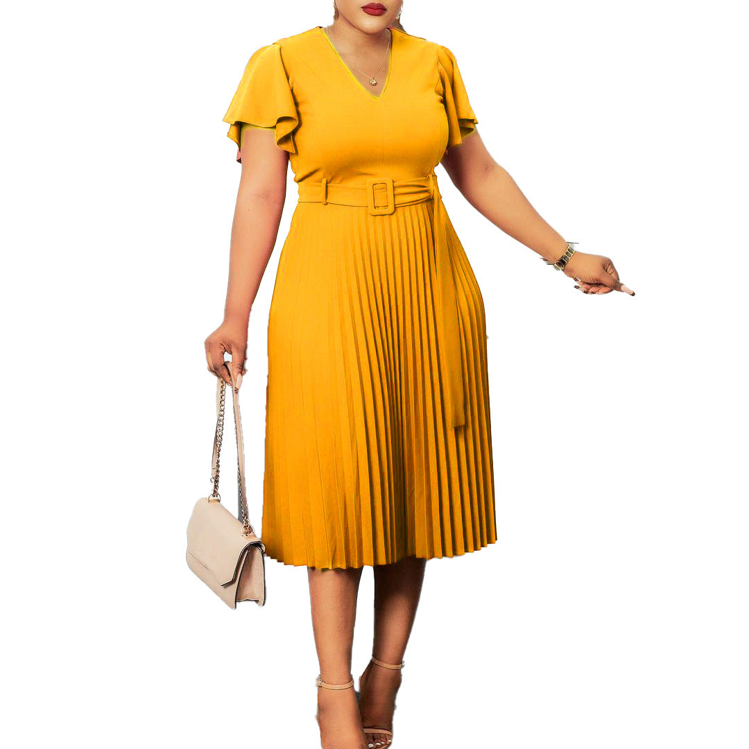 Damen Plissee-Kleid mit Taillengürtel Elegant