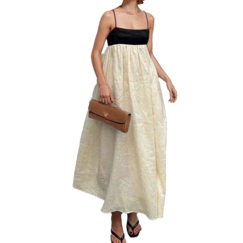 Damen Maxikleid Kontrast Oberteil Fließendes Unterteil