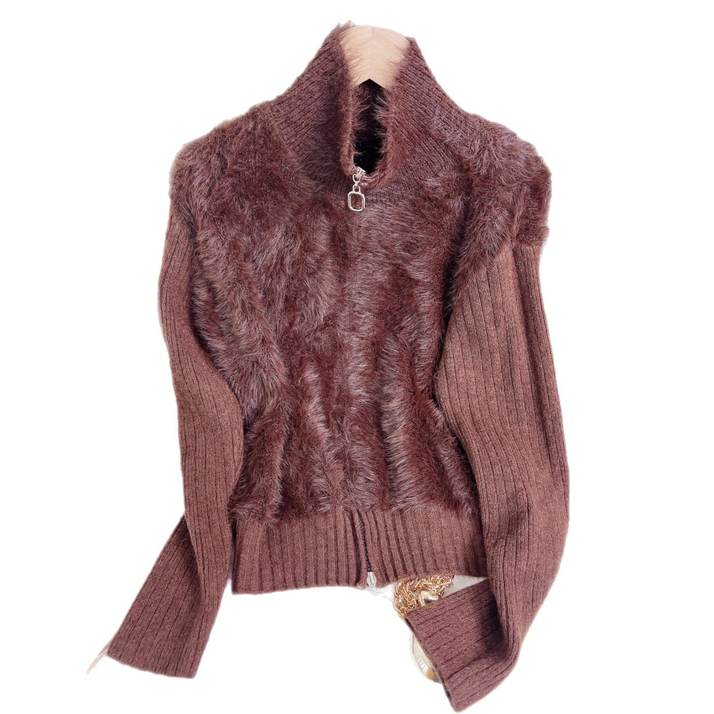 Damen Strickpullover Wärmeisolierend Hochkragen Fleece
