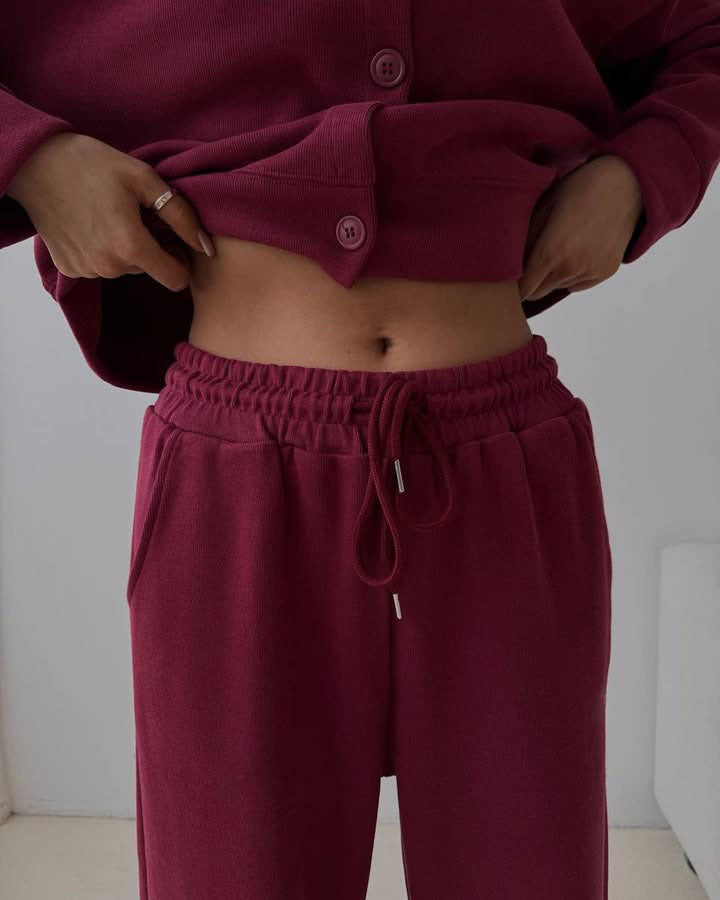 Damen Freizeitjacke mit Knopfleiste und weiten Hosen Eveloria