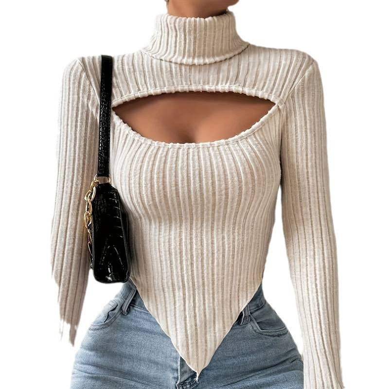 Damen Langarm-Body Asymmetrischer Ausschnitt Rippstruktur