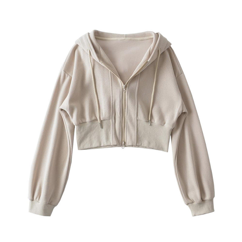 Damen Cropped Kapuzenjacke Elastisch Reißverschluss Eveloria