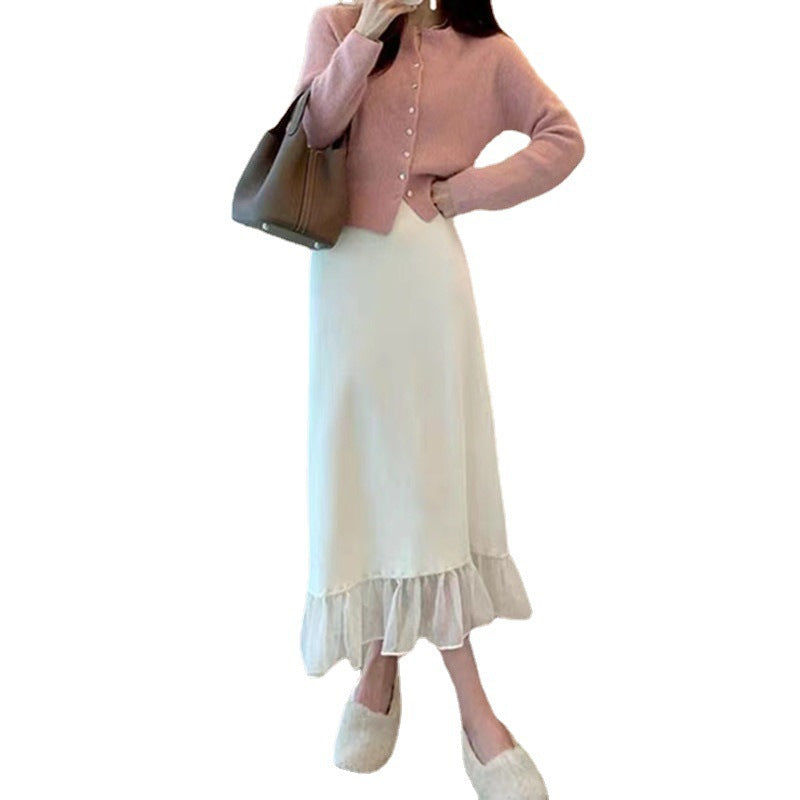 Damen Cardigan mit Knöpfen Rüschensaum Eveloria