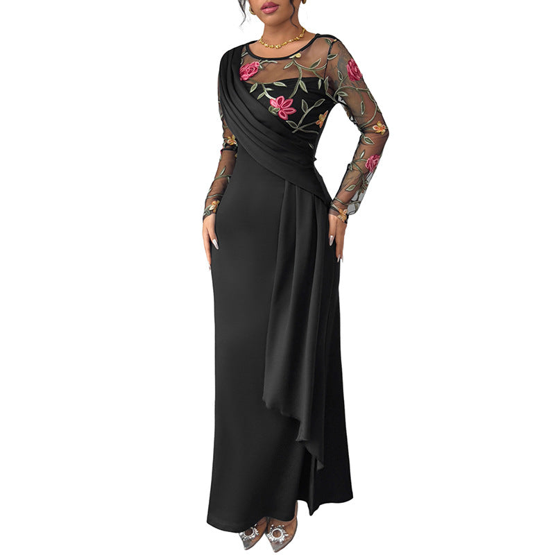 Damen Maxikleid mit floralem Spitzeinsatz Asymmetrisch