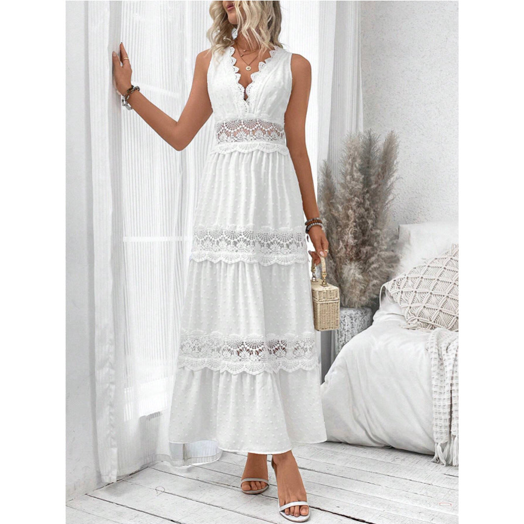 Eveloria Damen Spitzenkleid V-Ausschnitt