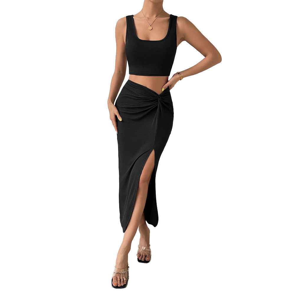 Damen Wickelkleid Asymmetrischer Schlitz Knötchen-Detail