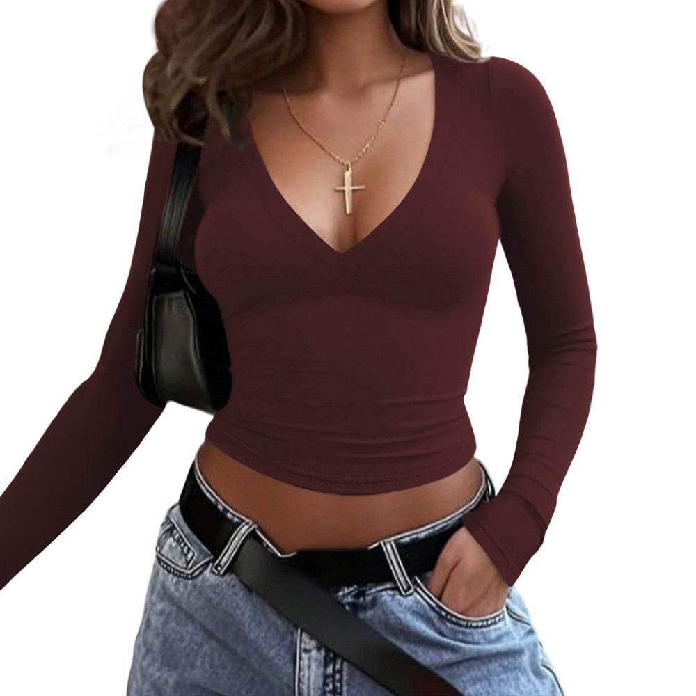 Damen Langarmshirt V-Ausschnitt Elastisch Eveloria