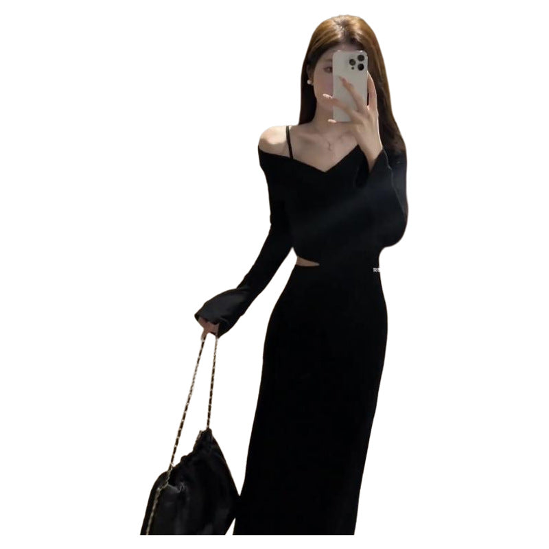 Damen Kleid Asymmetrischer Ausschnitt Cut-Out Eveloria