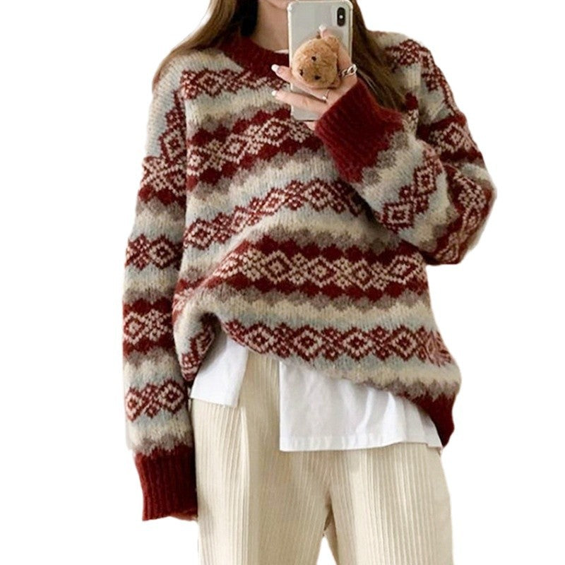 Damen Strickpullover Gemusterter Herzdesign Eveloria