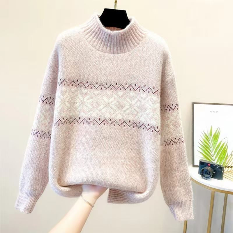 Damen Rollkragenpullover Nordisches Muster Kuschelig Grau Eveloria