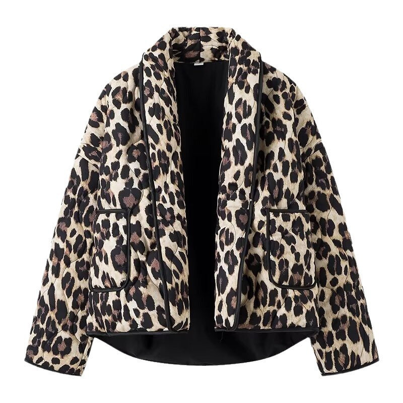 Damen Steppjacke Leo-Muster mit Taschen Eveloria