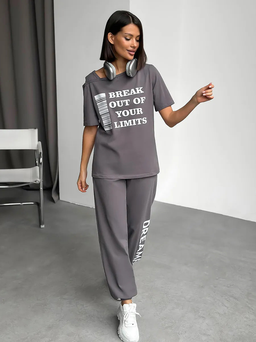 Damen Sportliches Zweiteiler Set grafisches Print Cut-Outs Eveloria