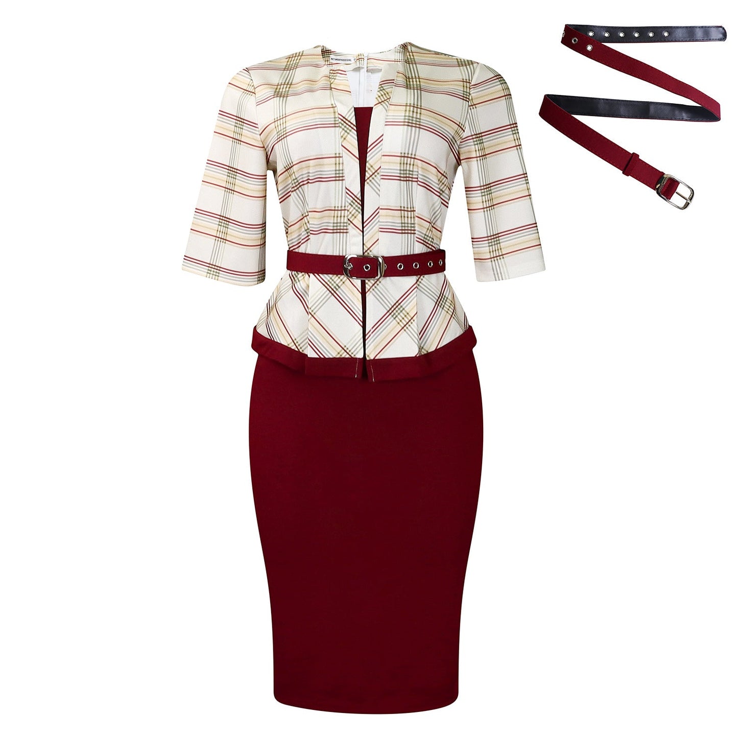 Damen Etuikleid Blazer-Oberteil Abnehmbarer Gürtel Eveloria