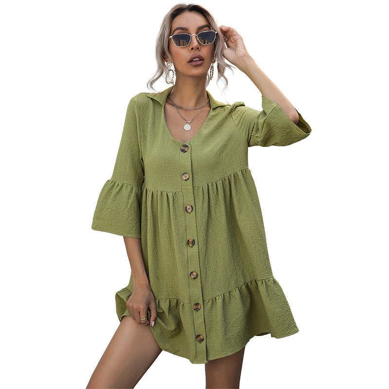 Damen Sommerkleid Raffungen Knöpfe Blumenmuster Pastell