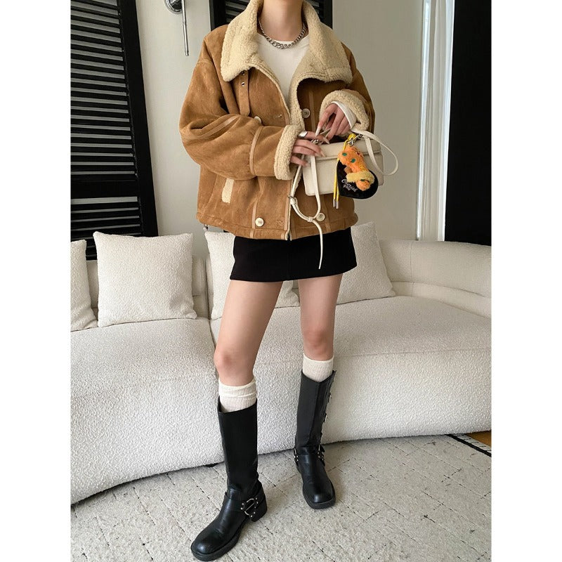 Damen Fleecejacke Lässig Umschlagbarer Kragen Eveloria