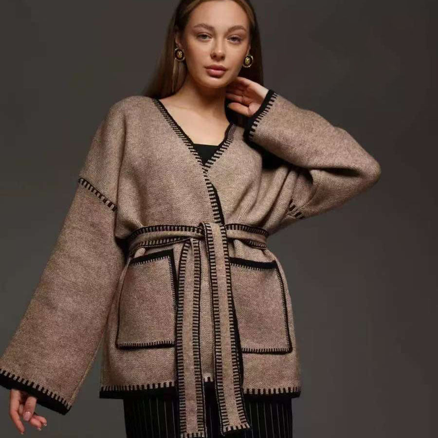 Damen Strickcardigan mit Taillengürtel und Taschen Eveloria