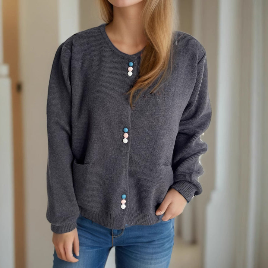 Damen Strickjacke Farbenfroh Mit Taschen