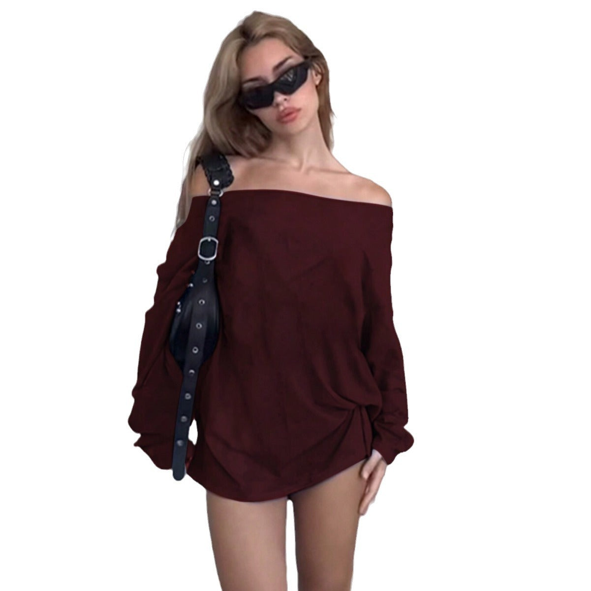 Damen Off-Shoulder Bluse Lockere Passform Knötchen-Detail Eveloria