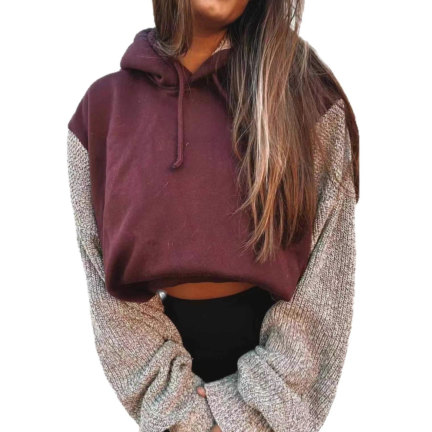 Damen Kapuzenpullover Lässig Strukturierte Ärmel Eveloria
