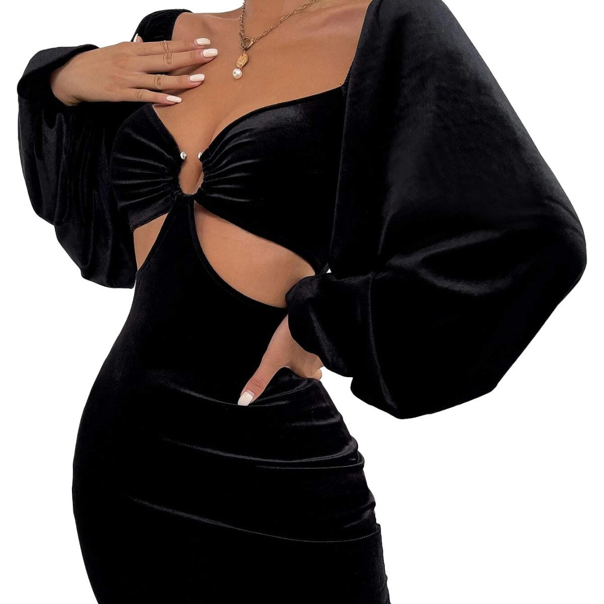 Damen Cocktailkleid Figurschmeichelnd Puffärmel Eveloria