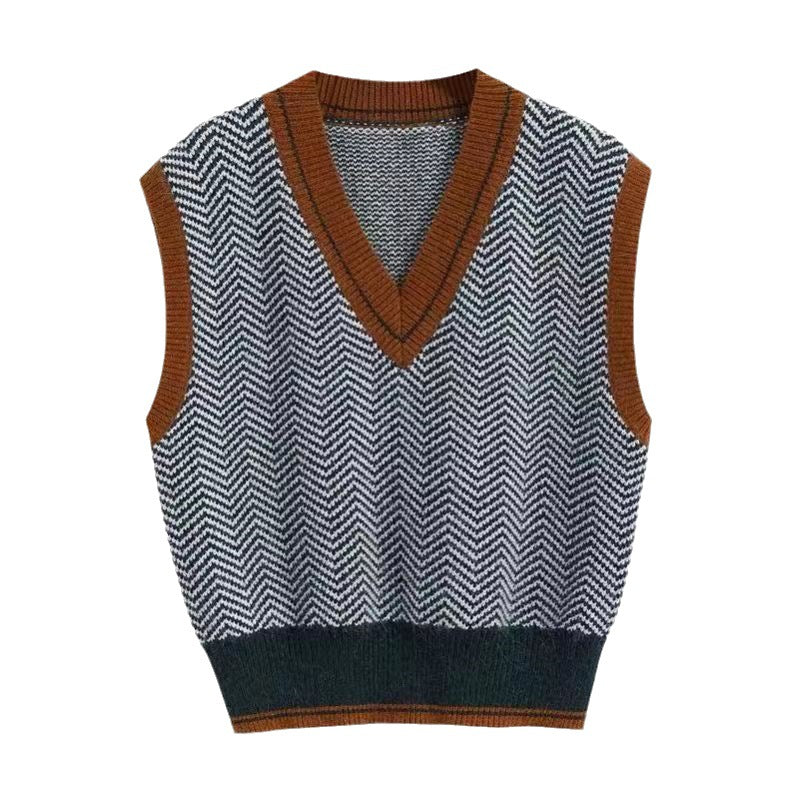 Damen Strickweste V-Ausschnitt Chevron Muster
