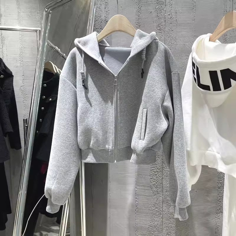 Damen Cropped Kapuzenjacke Lässiger Schnitt Elastisch