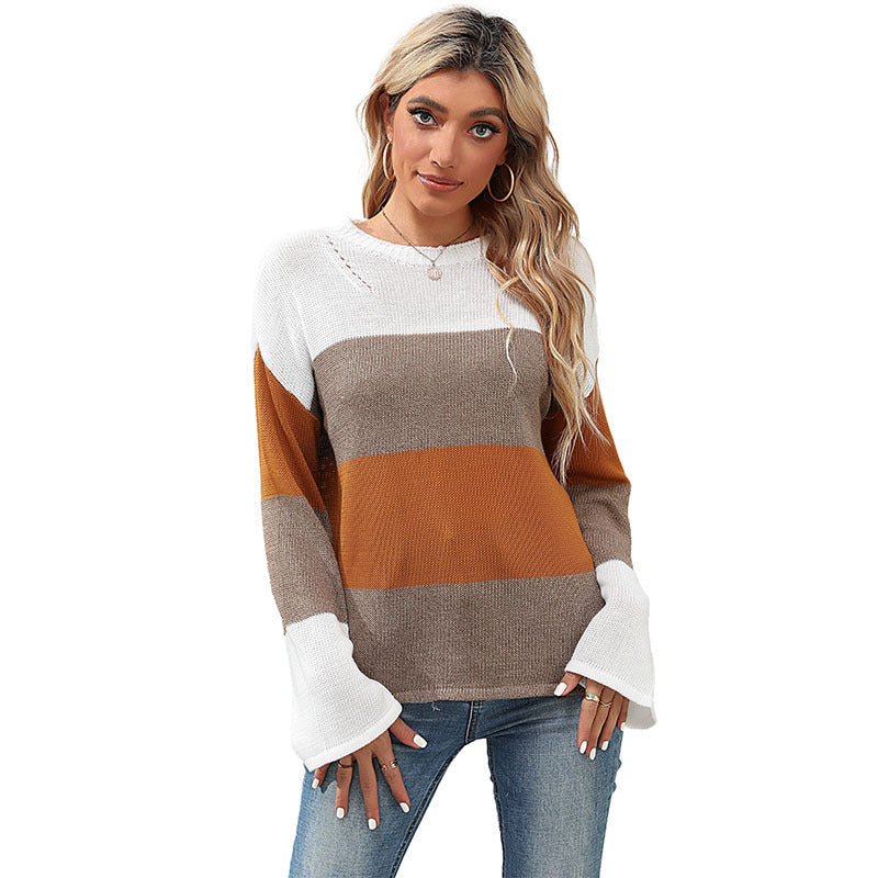 Damen Strickpullover Blockstreifenmuster Eveloria