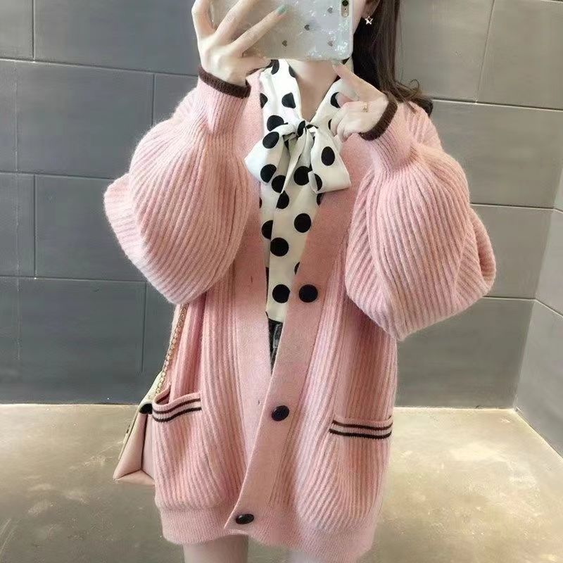 Damen Strickjacke mit Taschen Dekorative Knöpfe Eveloria