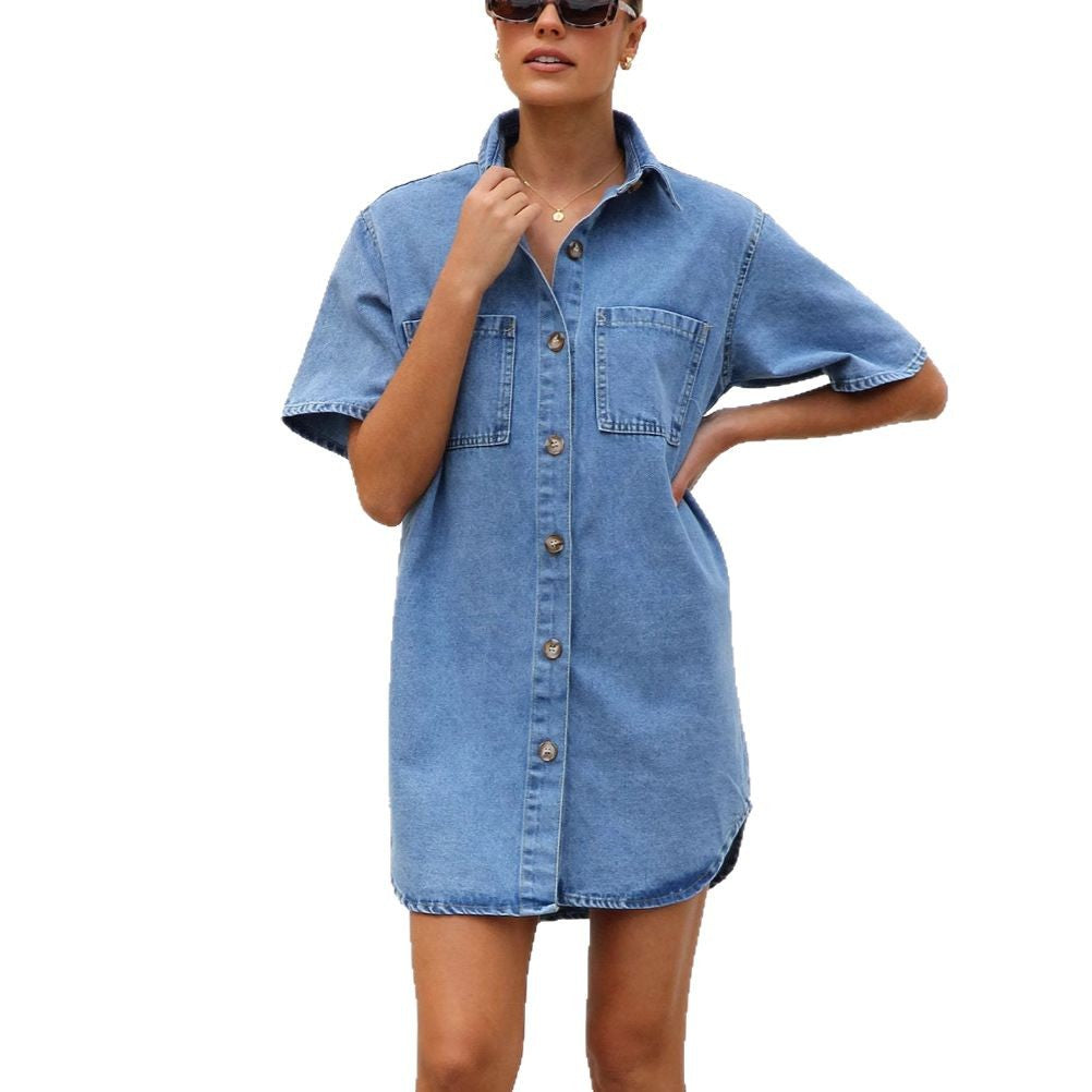 Damen Jeanshemdkleid Entspannter Schnitt Mit Taschen Blau Eveloria