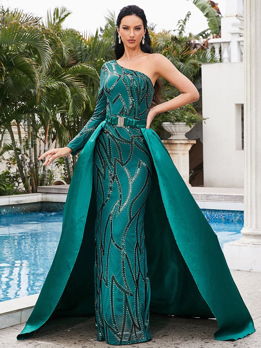 Damen Maxikleid Glitzerndes Muster Elegantes Cape
