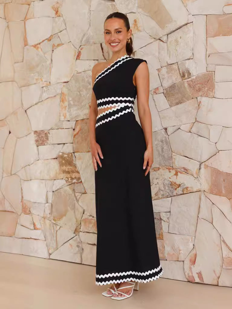 Damen Midi-Kleid Asymmetrischer Schnitt Zick-Zack-Details Eveloria