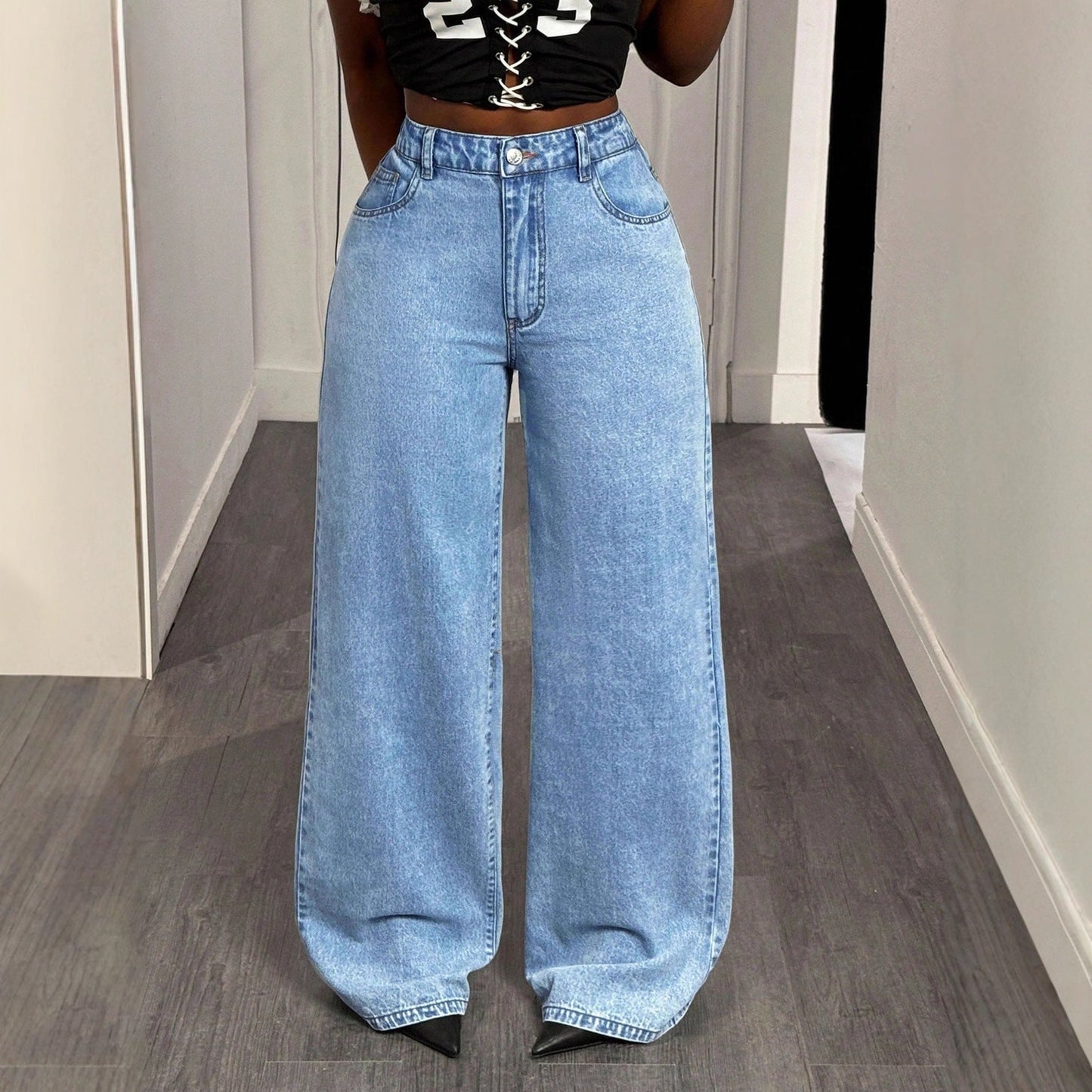 Damen High-Waist-Jeans Statement-Print Eveloria
