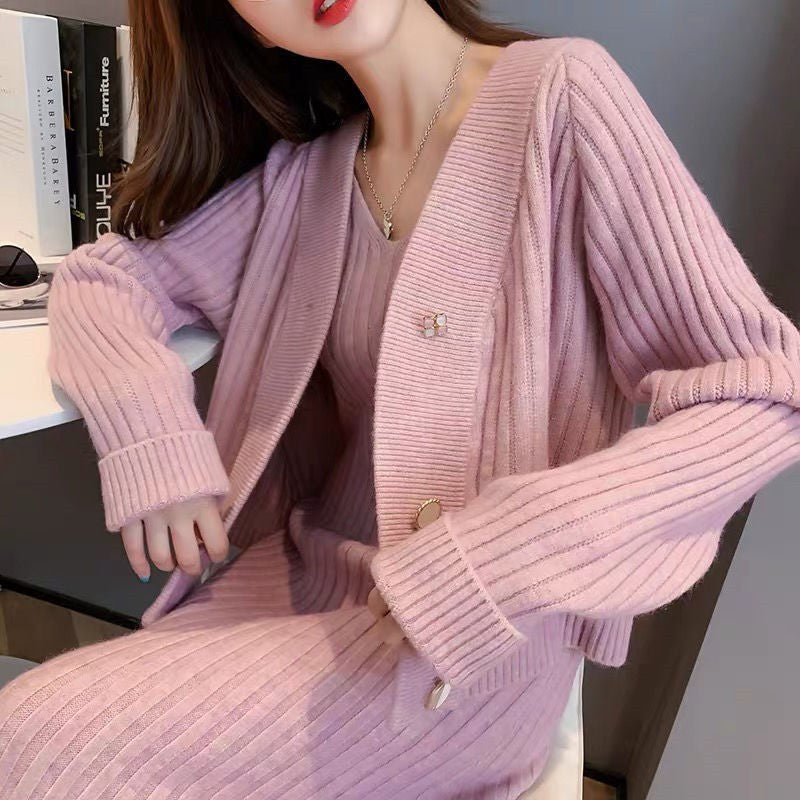 Damen Strickensemble V-Ausschnitt Cardigan