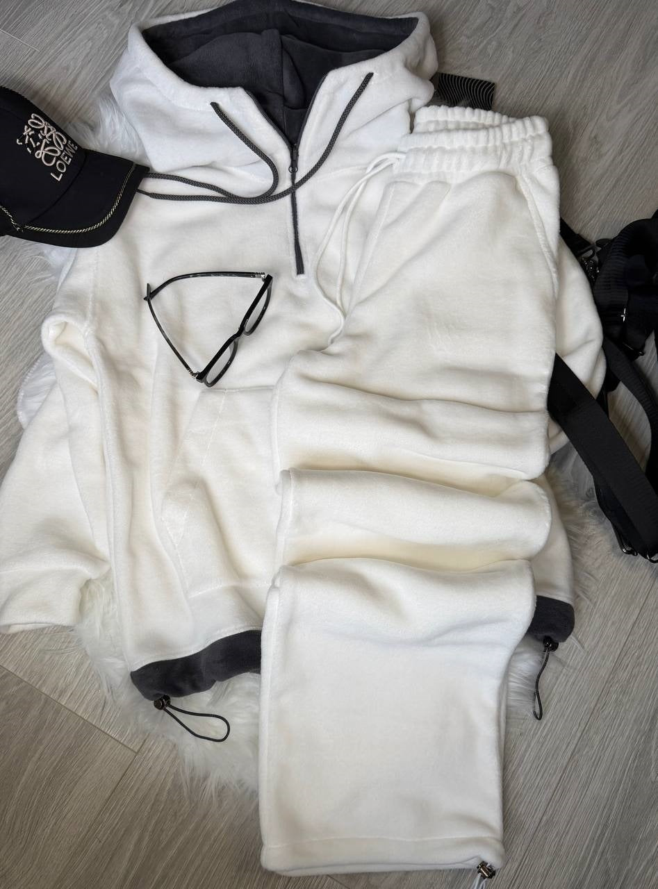 Damen Fleece-Jogginganzug Hochkragen Kordelzug Grau