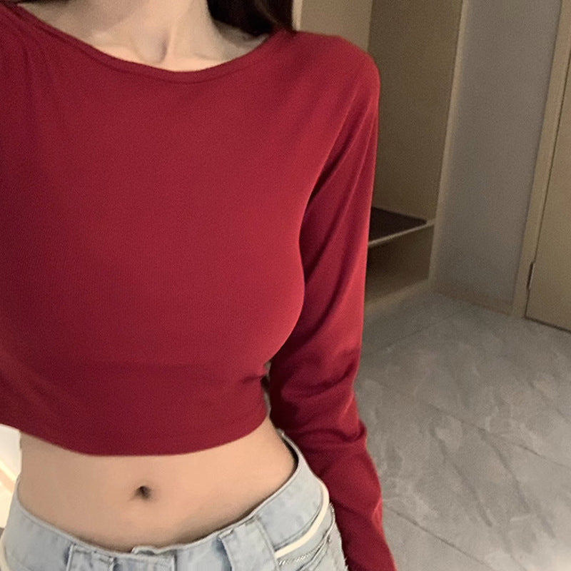 Damen Crop- Langarm Crisscross Rücken V-Ausschnitt