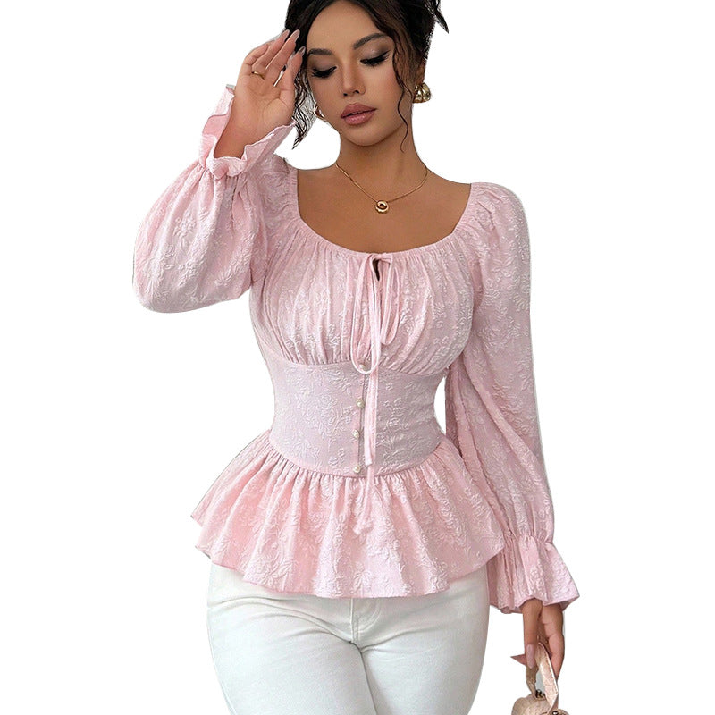 Damen Bluse Rüschendetails Tailliert Eveloria