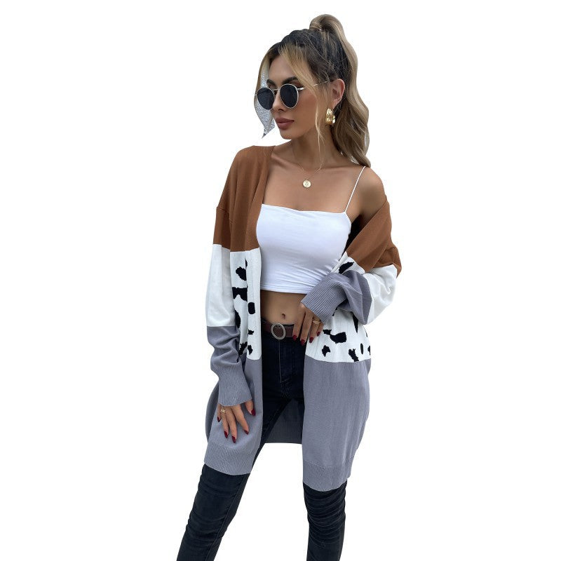 Damen Strickjacke Farbenfroh Blockdesign Modern