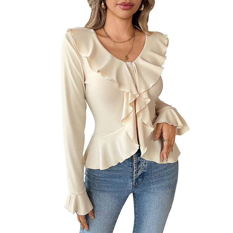 Damen Bluse Rüschendetails Feminin Weiß