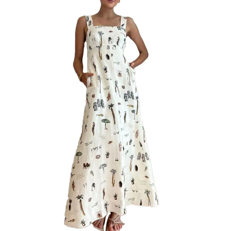 Damen Maxikleid Kreatives Print Praktische Taschen